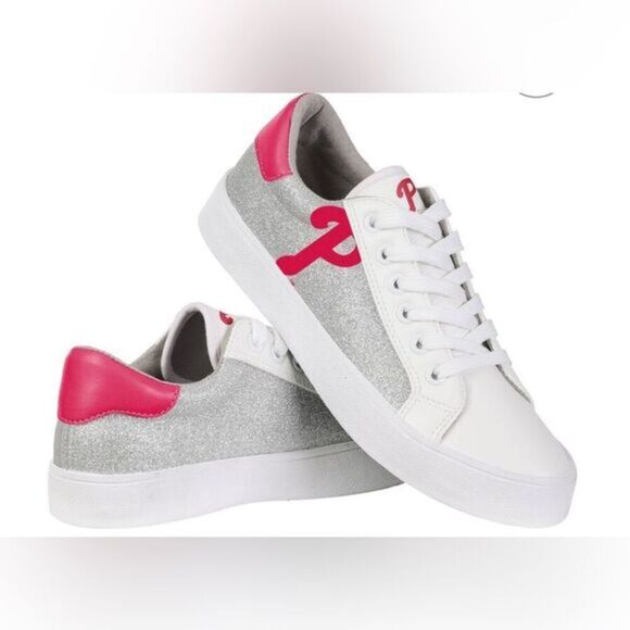 NWOB MLB Women’s Philadelphia Phillies Logo Glitter Sneakers Tennis Shoes Size 8 - Picture 1 of 10